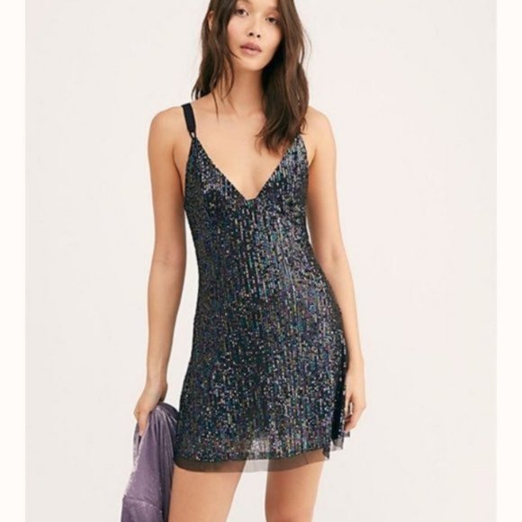 NEW Free People Gold Rush Slip Mini Dress Black - Picture 2 of 4